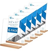 EHWINE 8.5 X 11 Acrylic Sign Holder, 6 Pack L Shape Acrylic Frames with Wood Base, Table Sign Hol...