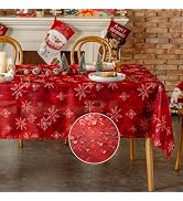 VidaFete Christmas Tablecloth Rectangle Red Table Cloth Polyester tablecloths with Snowflake Patt...