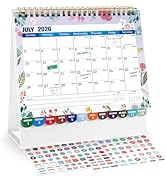 Mini Desk Calendar 2026-2027 with Stickers, 18 Months Standing Flip Small Desk Calendar 8" x 6" R...