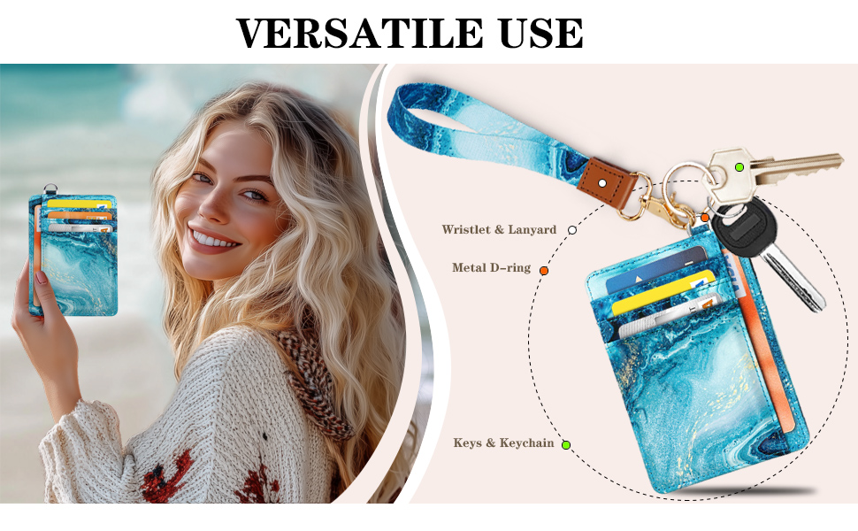 Ultra slim thin card wallet with keyring and wristlet