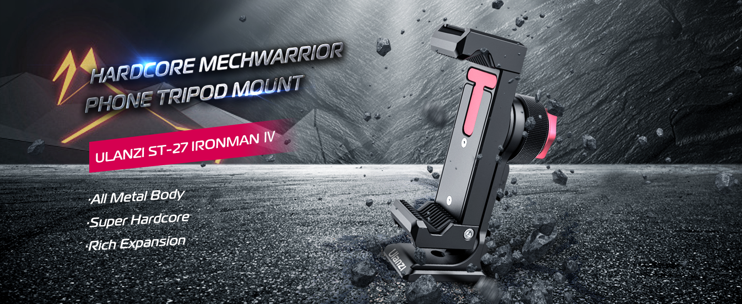 ULANZI ST-27 Phone Tripod Mount, 360° Metal Phone Holder for Tripod w 3 Cold Shoes 