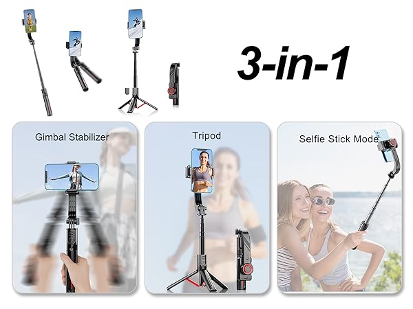 Gimbal Stabilizer for Smartphone ,with Retractable Selfie Stick and Tripod,