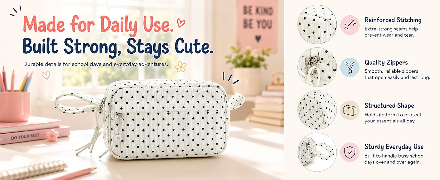 Big Capacity Pencil Case Pencil Pouch Cute Pencil Box Pencil Bag for Teen Girls Boys Black dots