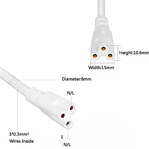 T5 T8 LED tube light wire connector with switch, 3 prongs, 0.82mm copper core