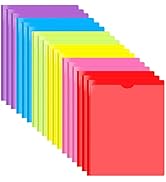 INFUN Heavy Duty Plastic Pocket Folder with Prongs and Clear Front Pocket - 18 Pack, 3 Prong Fold...
