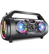Bluetooth Speaker, 30W Portable Bluetooth Boombox with Subwoofer, FM Radio, RGB Colorful Lights, ...