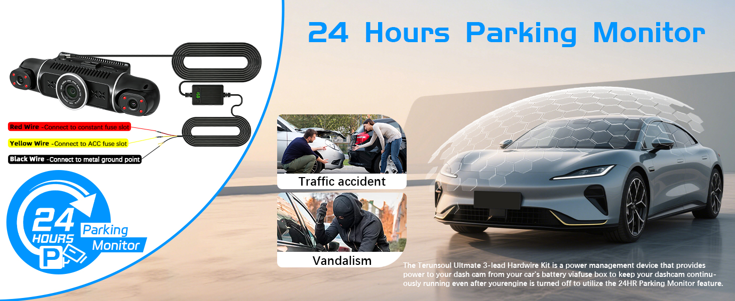 Dash cam Hardwired kit, USB-C Hardwired Cable kit, 12V-24V to 5V Hardwired Cable kit