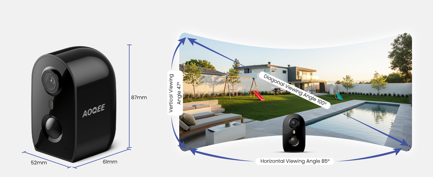 The dimensions of the AOQEE Y8 camera is 52*61*87mm; view angel is wide