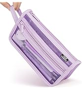 Four Candies Grid Mesh Pencil Case with Handle and Zipper, Clear Double-layer Pencil Pouch Marker...