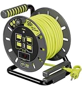 Masterplug 50ft Cord Reel, Extension Lead with Winding Handle, Safety Overload Circuit Breaker an...