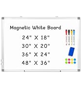 AMUSIGHT Double-Sided Magnetic Whiteboard, 24" x 18" Dry Erase Board Aluminum Frame for Wall, Whi...