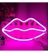 YouOKLight neon signs for wall decor,cute LED neon lips sign, lip shaped neon lights,USB and batt...