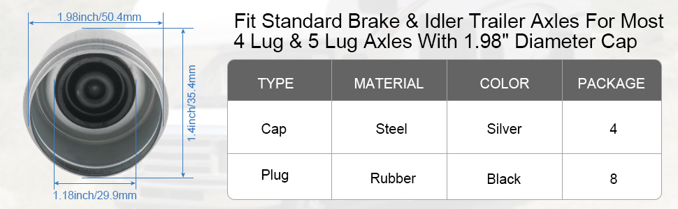 Trailer Axle Dust Cap with Rubber Plugs