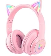 SIMGAL Pink Bluetooth Cat Ear Headphones for Kids & Adults, Wireless & Wired Mode Foldable Headse...