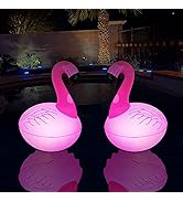 Rukars floating Flamingo LED pool lights 2PCS, Waterproof, Glow in The Dark solar Powered, Inflat...