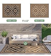 GENIMO Outdoor Rug for Patio Clearance, 9' x 12' Waterproof Plastic Straw Rugs, Reversible Campin...