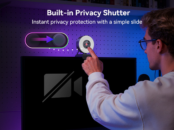 A built-in privacy cover slides on or off instantly EMEET S600L webcam for PC