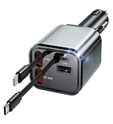 Retractable Car Charger, 4 in1 Fast Car Phone Charger 60W, Retractable Cables (2.6Ft) and 2 USB P...