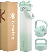 KEWIXY 24 oz Insulated Water Bottle, 2-in-1 Lid, Straw &amp; Spout with Protected, Leak Proof, Keep C...
