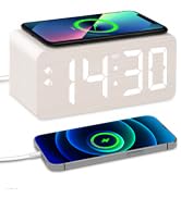 URAYCO Wooden Digital Alarm Clock, 10W Fast Wireless Charger Station &amp; USB Charging Port, with St...