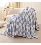 TrellisJoy Cozy Fleece Blanket Soft Warm Throw for Sofa Bed Couch All Season Use,Checkerboard-Sky...