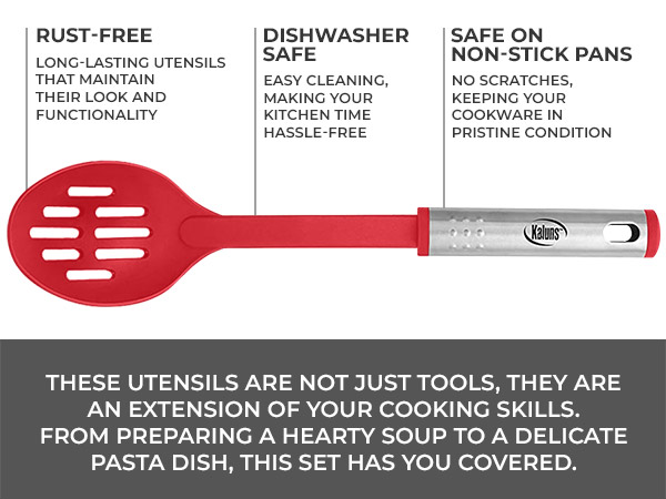 Rust-Free, Dishwasher Safe, Safe on Non-Stick Pans