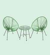 SONGMICS 3-Piece Outdoor Seating Acapulco Chair, Modern Patio Furniture Set, Glass Top Table and ...
