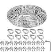 hannger Galvanized Steel Wire Rope Cable, 3/16” Galvanized Steel Cable with Rope Clamp and Thimbl...