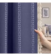 XOGUIBO Navy Blue Boho Blackout Curtains 2 Panels 84 Inch for Living Room Bedroom, Linen Texture ...