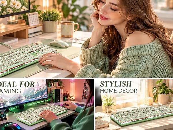 Retro Typewriter Mechanical Keyboard, Green
