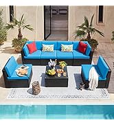Devoko 7 Pieces Outdoor Sectional Sofa Patio Furniture Sets Manual Weaving Wicker Rattan Patio Co...