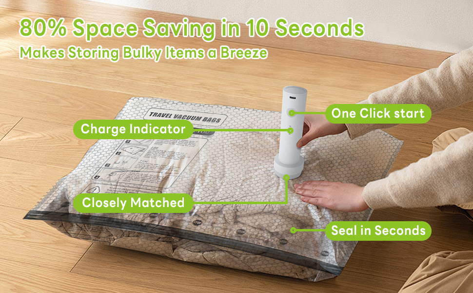 Vacuum Bags for Travel with Rechargeable USB Pump