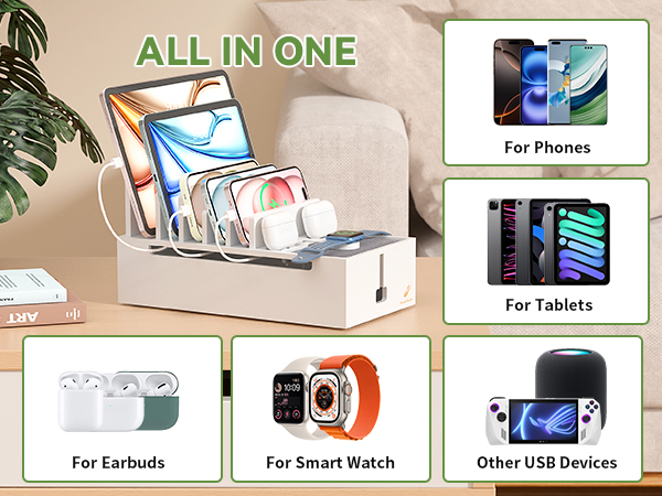 Pezin & Hulin Bamboo Charging Station Organizer for Multiple Devices Desktop Docking Charging Stand