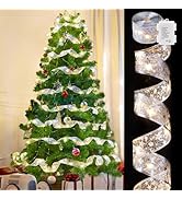 Minetom Christmas Tree Ribbon String Lights - 33ft 100 LED Battery Powered Fairy Lights with Timer