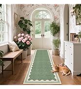 Scalloped 2x6 Runner Rug for Hallway Washable Kitchen Rugs Non Slip Solid Sage Green Modern Soft ...