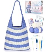 Katech Crochet Kit for Beginners, Striped Tote Bag Crochets Set Includes Yarn Crochet Hooks, Comp...