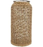 DOITOOL Boho Glass Vase with Rattan Cover, Rustic Farmhouse Vase Round Decorative Flower Containe...