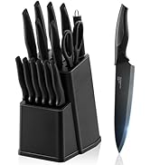 E-far Knife Set with Block, 15 Pieces Kitchen Knife Block Set with Sharpener, High Carbon Stainle...