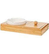 Lucklybestseller Ceramic Ashtray and Cigarette Lighter Storage Box with Lid Cover, Bamboo Ash Tra...