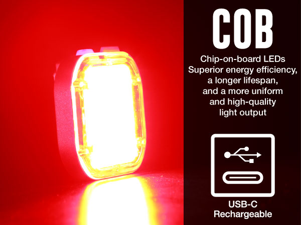 bright bike taillight light featuring COB chip on board led technology USB-C Rechargeable