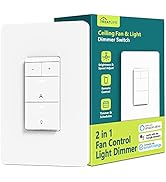 Smart Ceiling Fan Control and Dimmer Light Switch, Neutral Wire Needed, Treatlife 2.4Ghz Single P...