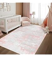 Latte&amp;Fog Pink Area Rugs, Modern Abstract 5x7 Washable Rugs for Living Room Cute Girls Bedroom Nu...
