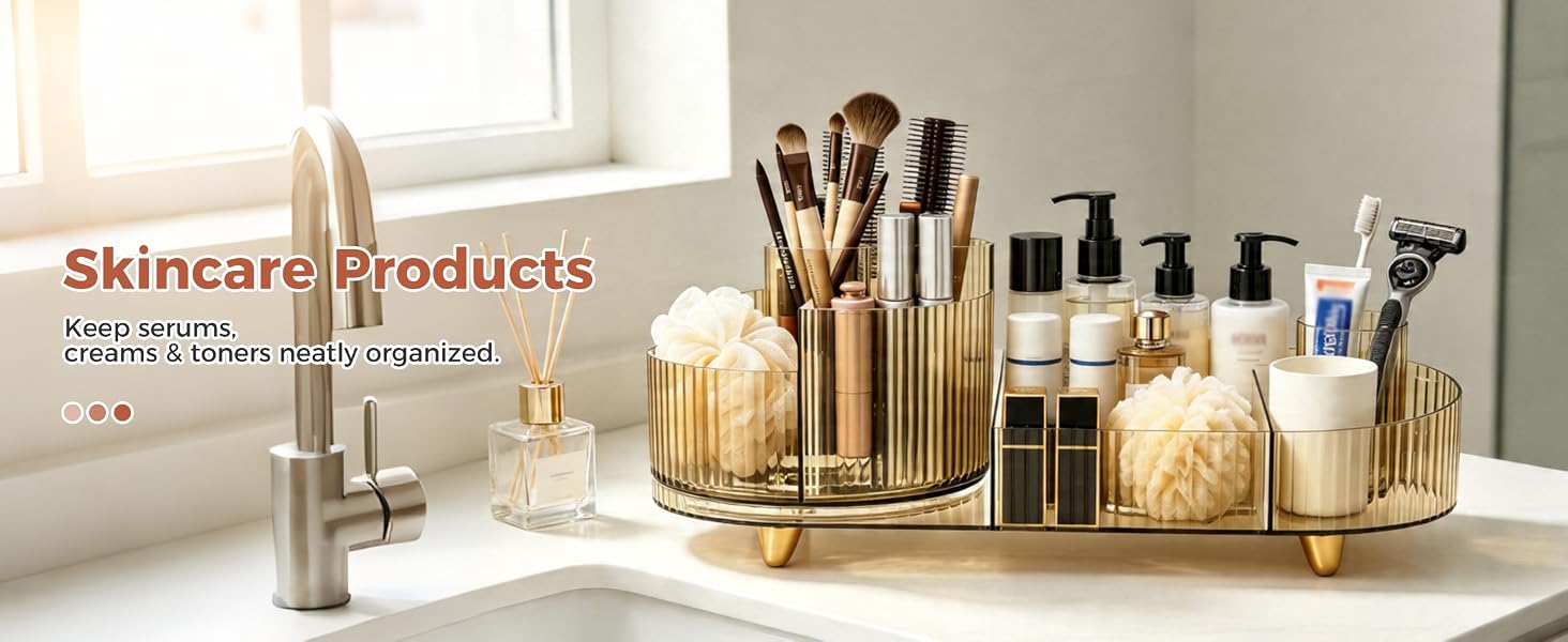 Rotating Makeup Caddy Organizer for Vanity Large Capacity Cosmetic Display Case Countertop