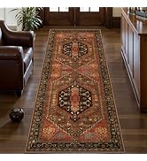 Ciicool Washable Non Slip Runner Rug, 2x6ft Hallway Rug Vintage Kitchen Rugs Red Carpet for Entra...