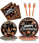96 Pcs Black and Gold Cheer Theme Birthday Plates and Napkins Party Supplies Aged to Birthday Par...