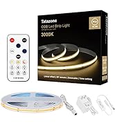 Tatazone White COB Led Strip Lights with RF Remote, 16.4ft 3000K Dimmable Bright Warm White COB L...