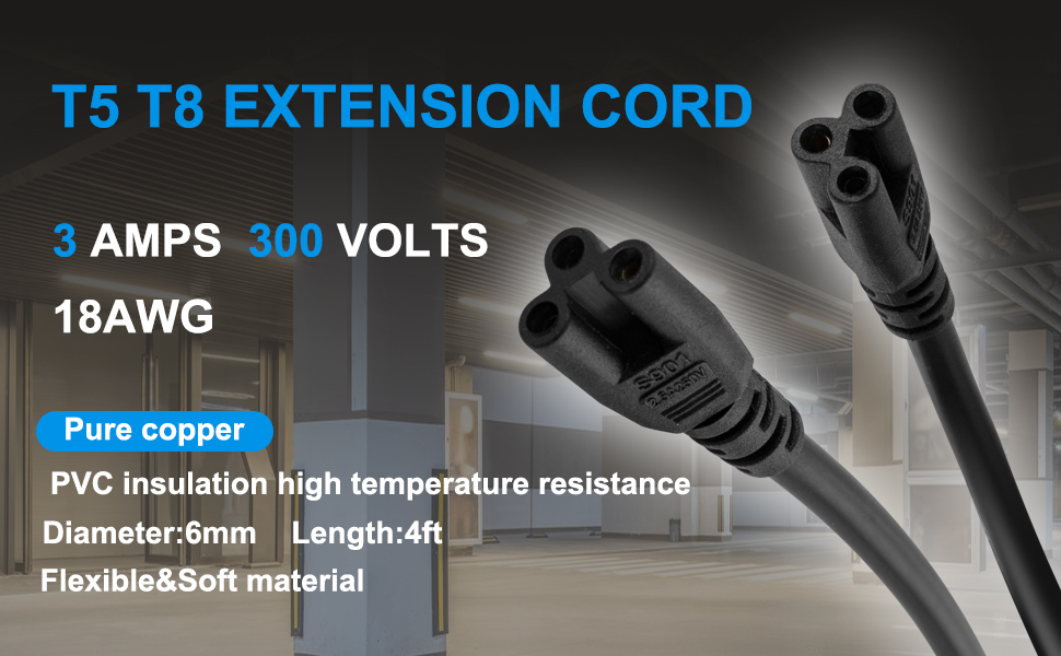 black T5 T8 extension cord 4ft