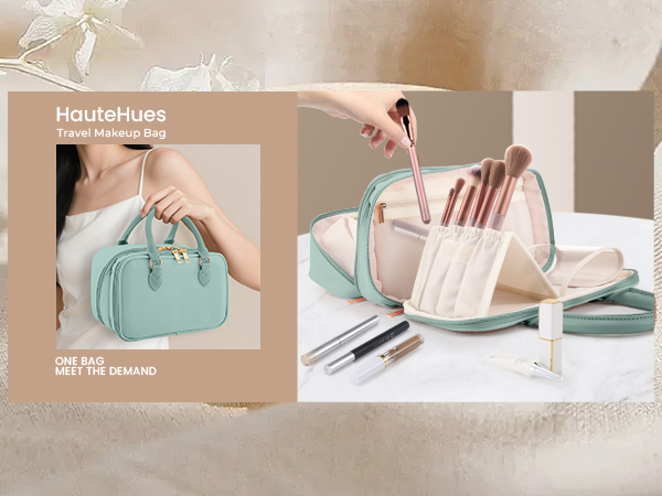Travel Makeup Bag for Women Fashion Large Capacity Pouch Open Flat Cosmetic Portable Organizer