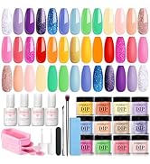AzureBeauty 31 Pcs Dip Powder Nail Kit Starter, Spring Summer 20 Colors Glitter Neon Pink Blue Gr...