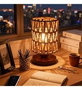Handmade Rattan Lamp Farmhouse Table Lamp for Bedroom, Rustic Woven Lamps for Night Stands with W...